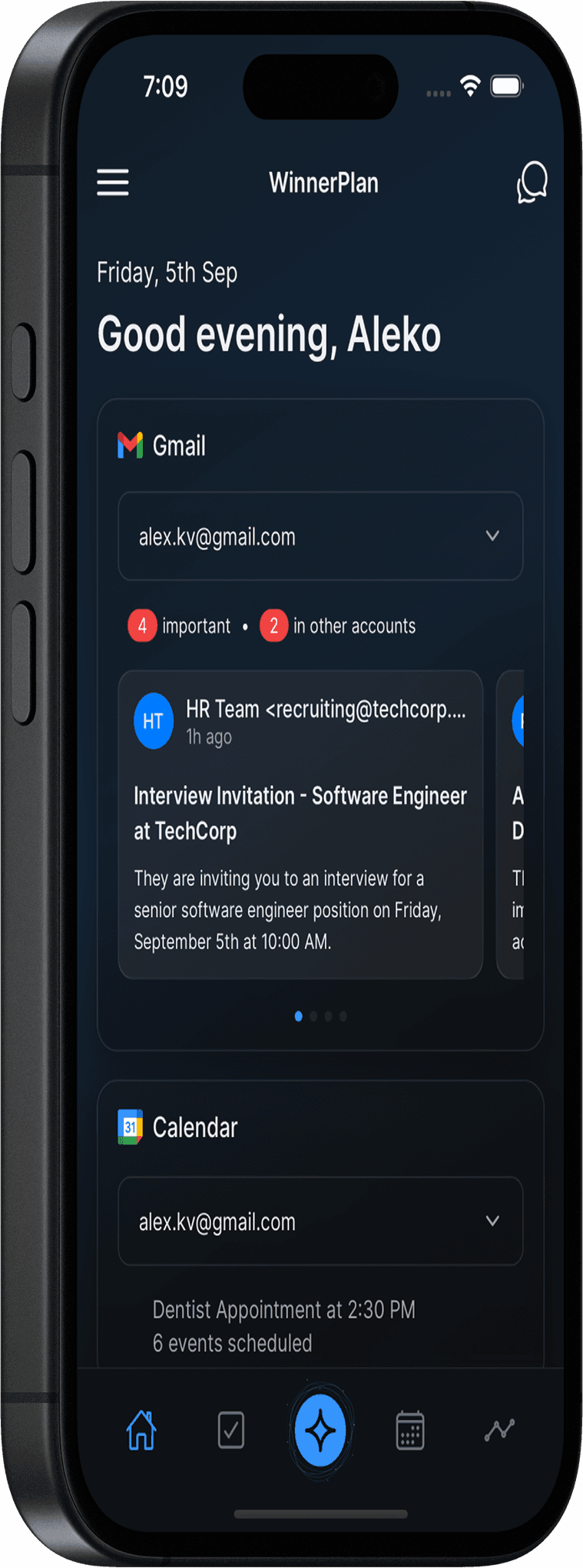 WinnerPlan app main screen